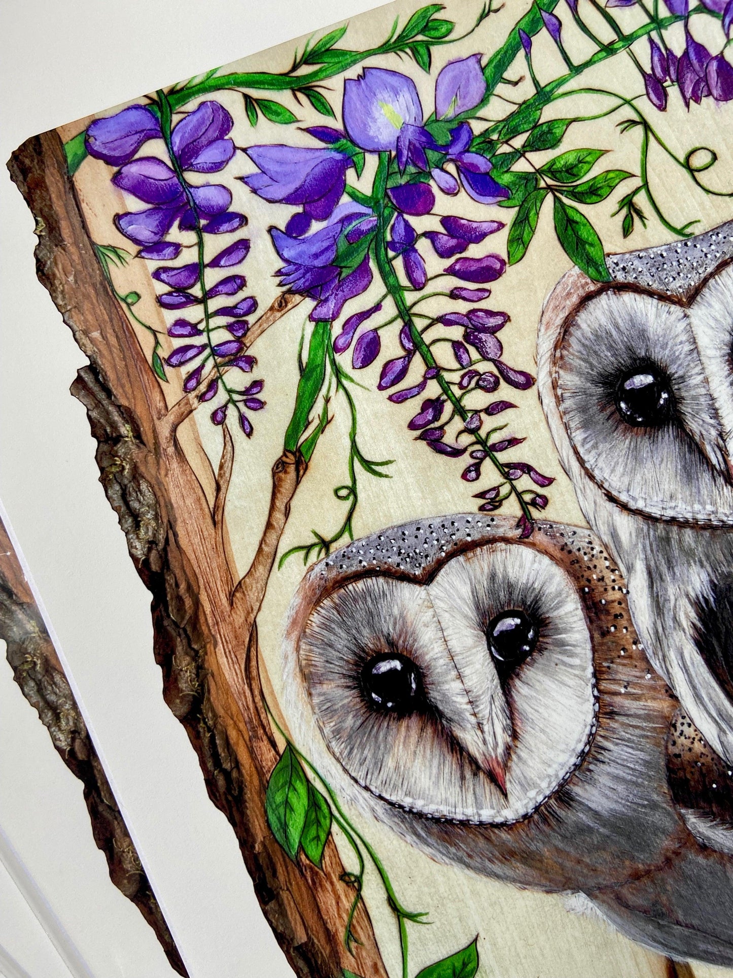 Wisteria Barn Owls 11x14 Print - Wood Vibes Art