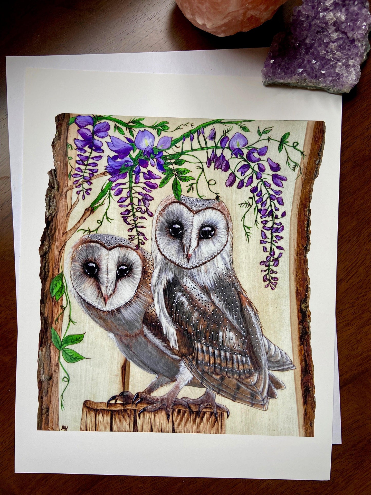 Wisteria Barn Owls 11x14 Print - Wood Vibes Art