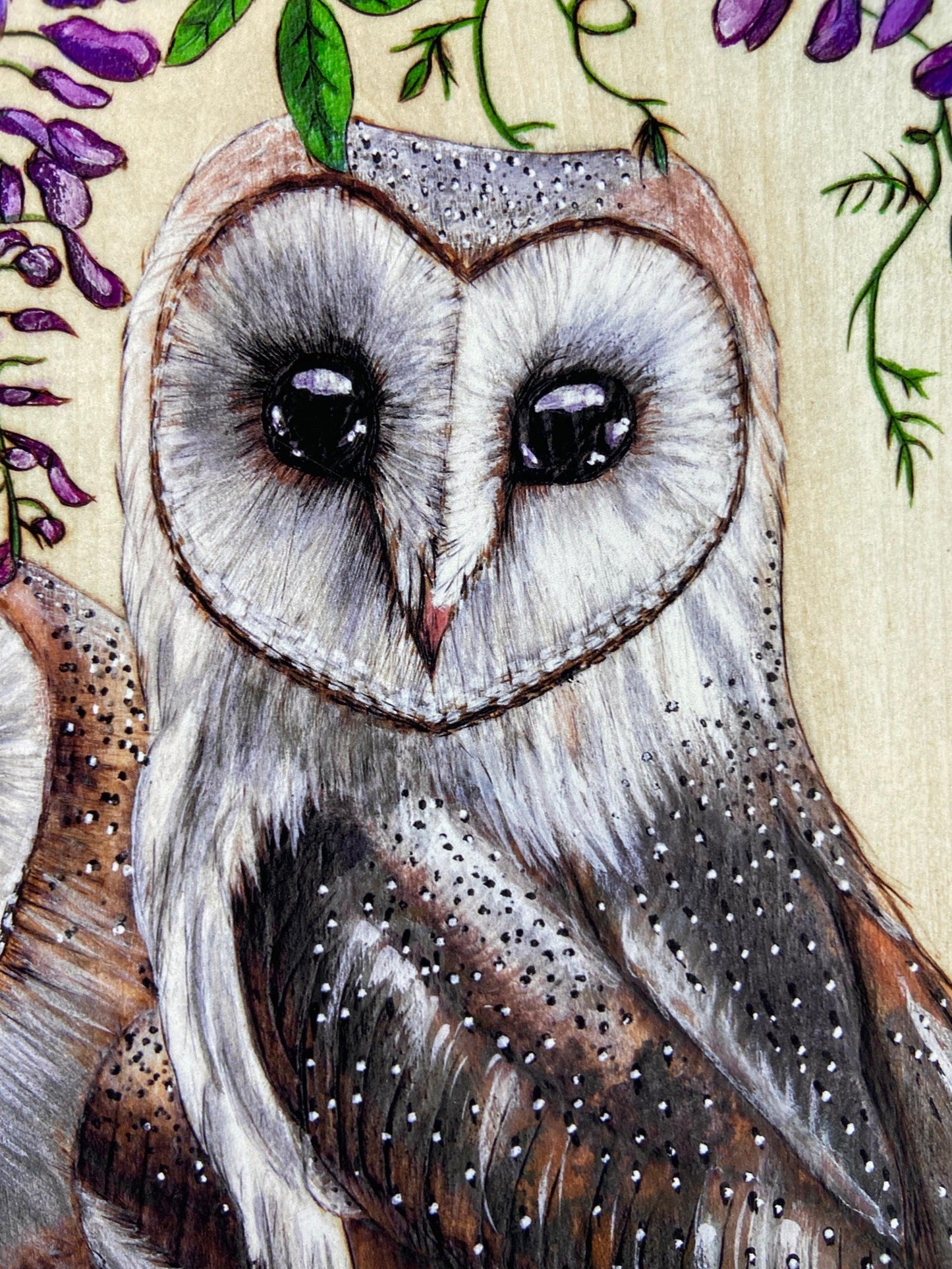 Wisteria Barn Owls 11x14 Print - Wood Vibes Art