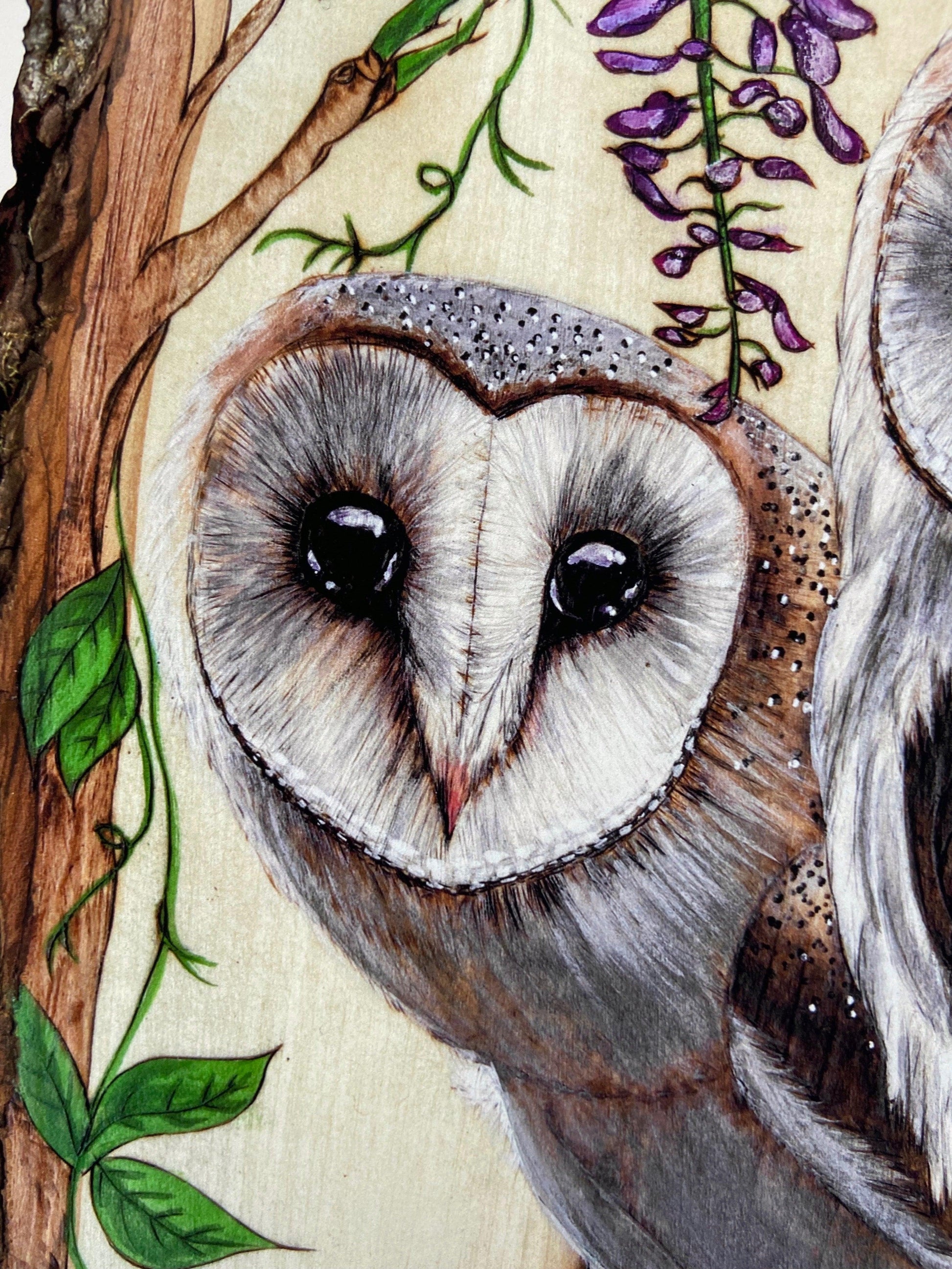 Wisteria Barn Owls 11x14 Print - Wood Vibes Art