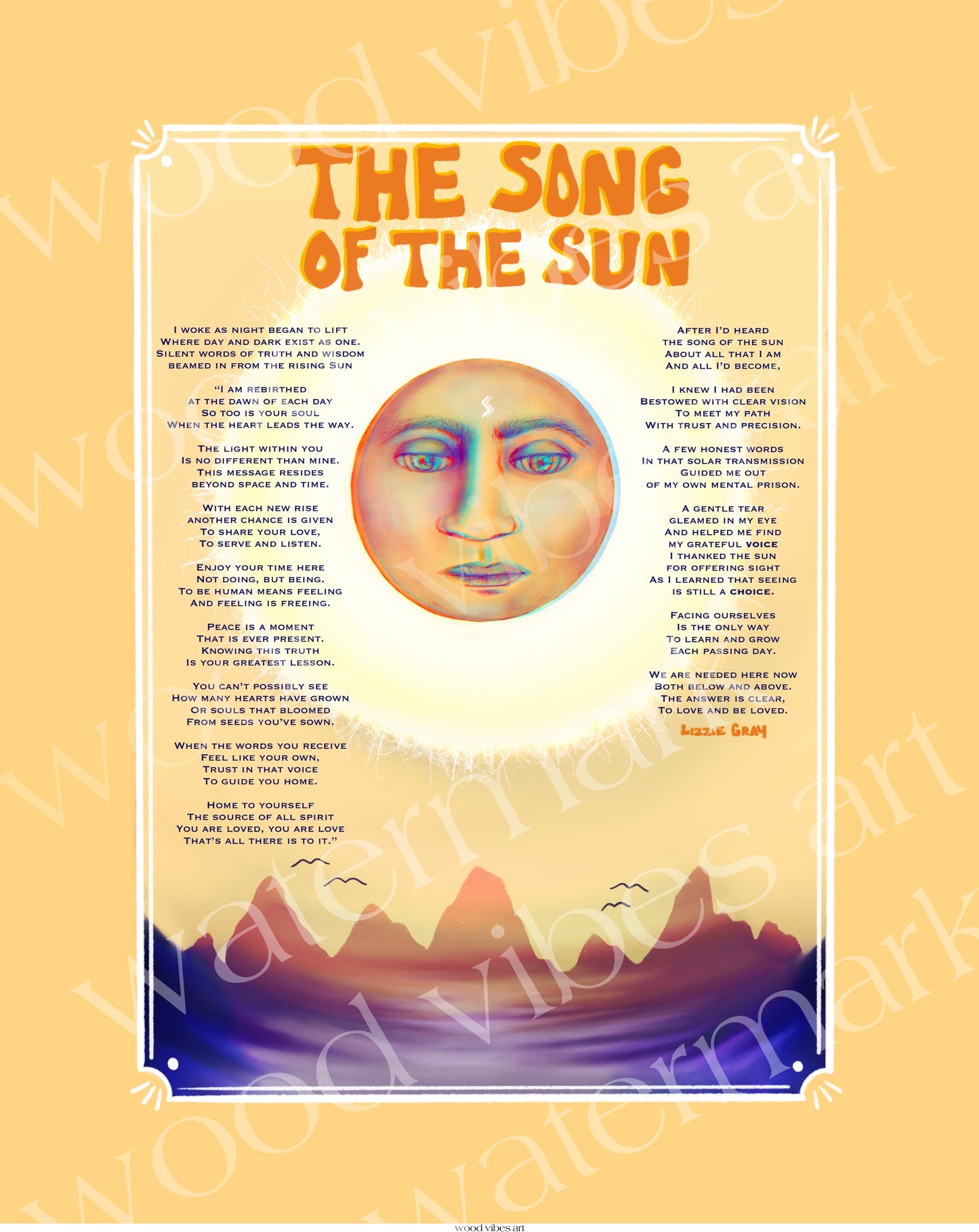 The Song Of The Sun *Poem* Print with hangers