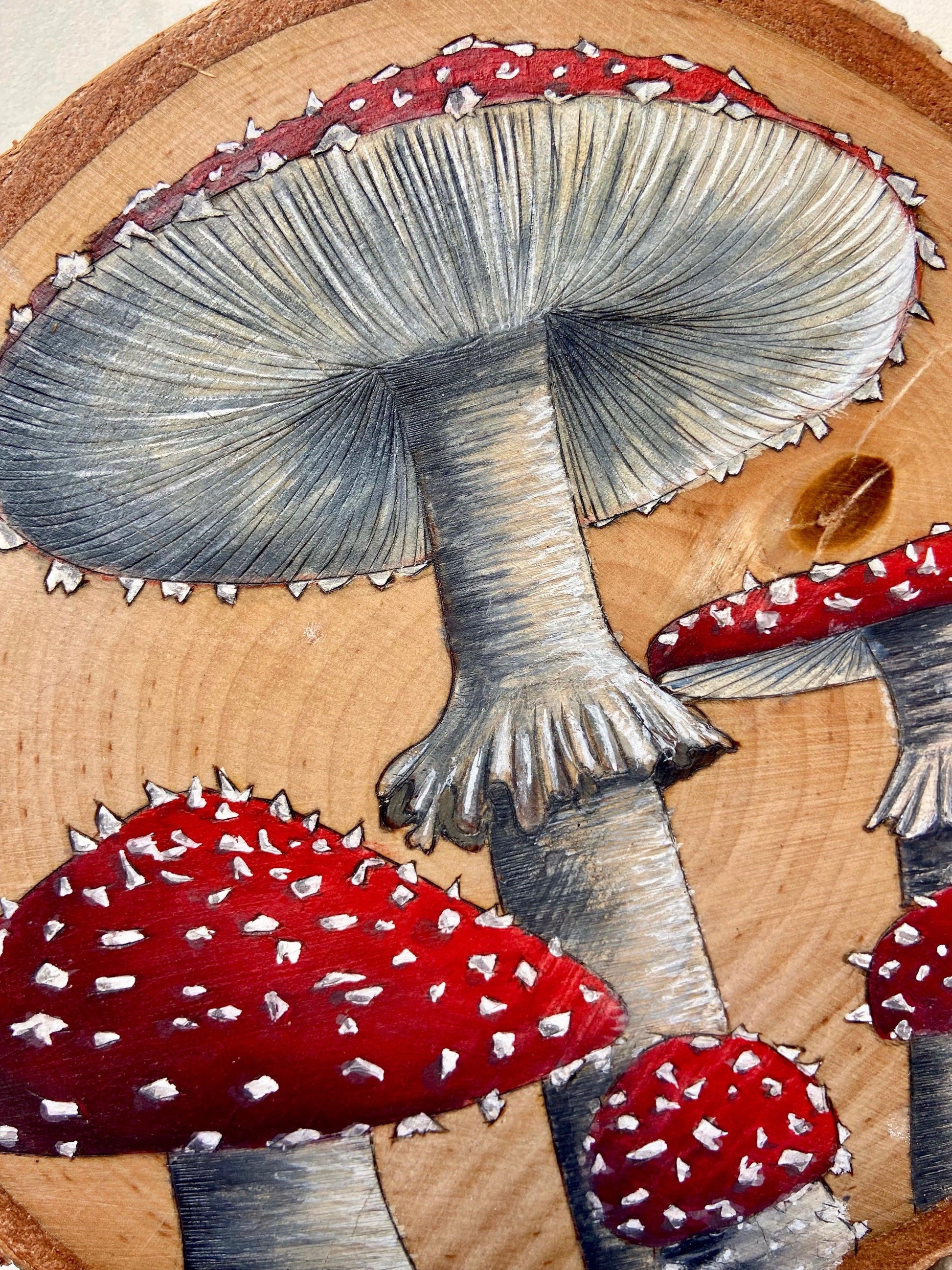 Wild Mushrooms Original Pyrography - Wood Vibes Art